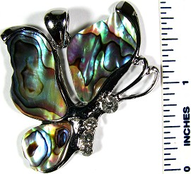 Abalone Pendant Butterfly Side Silver Green PD1612