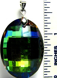 Silver Aura Borealis Oval Crystal Pendant PD1734