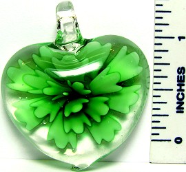 Light Green Flower Clear Heart Glass Pendant PD177