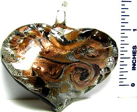Black Silver Gold Flakes Twisted Heart Glass Pendant PD191