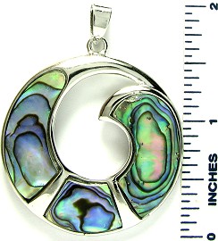 Abalone Pendant Round Hole Green Silver PD2517