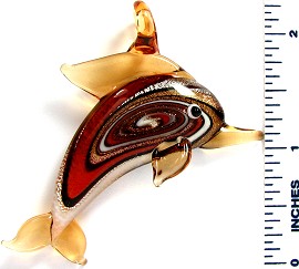 Red Tan Dolphin Glass Pendant PD2574