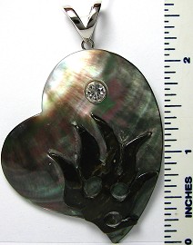 Mother Of Pearl Pendant Heart Gray Black PD2927