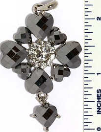 Obsidian Rhinestone Pendant Heart Silver PD3332