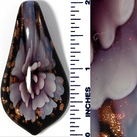 Glass Pendant Flower Tear Black Purple PD3455