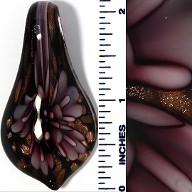 Glass Pendant Flower Tear Black Purple PD3456
