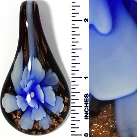 Glass Pendant Flower Tear Black Blue PD3458