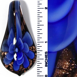 Glass Pendant Flower Tear Black Blue Dark PD3459
