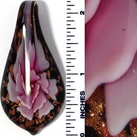Glass Pendant Flower Tear Black Pink PD3461