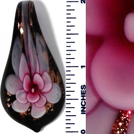 Glass Pendant Flower Tear Black Pink PD3462