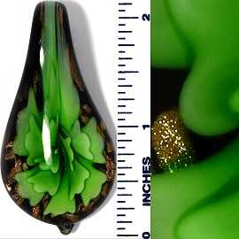 Glass Pendant Flower Tear Black Green PD3463