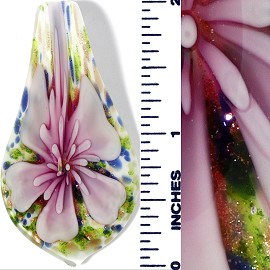 Glass Pendant Flower Tear White Pink PD3464