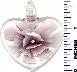 Glass Pendant Flower Heart Clear Purple Light PD3482