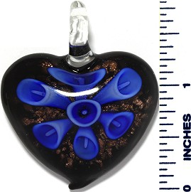Glass Pendant Flower Heart Black Blue Dark PD3483