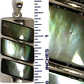 Abalone Pendant Rectangle Silver Green PD3511