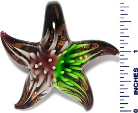 Glass Pendant Starfish Flower Black Gold Green Purple PD3517