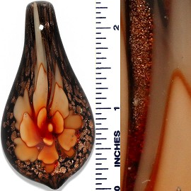 Glass Pendant Flower Tear Black Gold Orange PD3599
