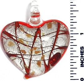 Glass Pendant Heart Silver Red PD3635