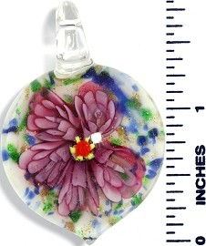 Glass Pendant Flower Round Heart White Pink PD3637