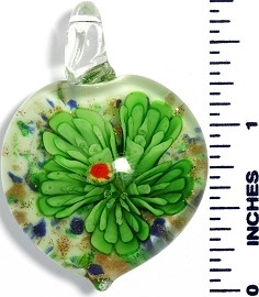 Glass Pendant Flower Round Heart White Green PD3639