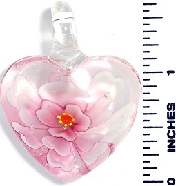 Glass Pendant Flower Heart Clear Pink PD3641