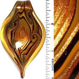 Glass Pendant Leaf Twist Tip Gold Black PD3745