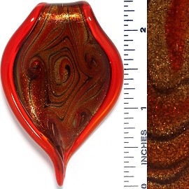 Glass Pendant Leaf Twist Tip Red Gold PD3746