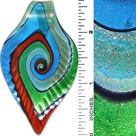 Glass Pendant Leaf Green Red Turquoise PD3762