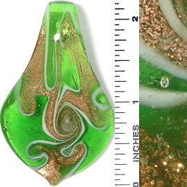 Glass Pendant Spoon Gold Green PD3790