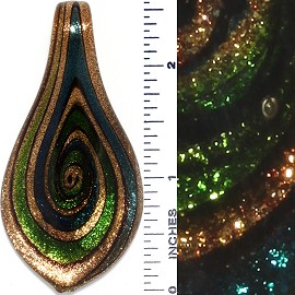 Glass Pendant Leaf Gold Green Teal PD3798