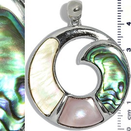 Abalone Pendant Round Hole Cream Green Pink PD3837