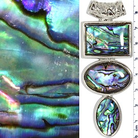 Abalone Pendant Line Rectangle Oval Green Silver PD3856