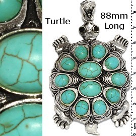 Earth Stone Pendant Turtle Silver Turquoise PD3860