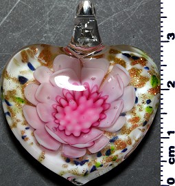 Glass Pendant Flower Heart White Gold Pink PD3876