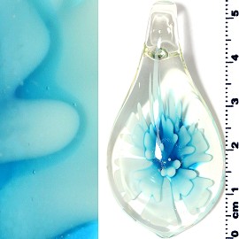 Glass Pendant Flower Tear Clear Turquoise PD3889
