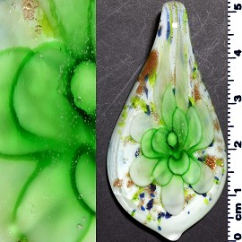 Glass Pendant Flower Tear White Gold Green PD3893
