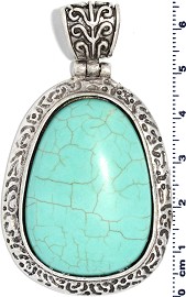 Earth Stone Oval Rectangle Pendant Turquoise Silver PD3943
