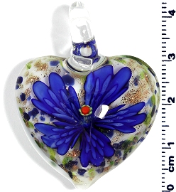 Glass Heart Blue Pendant Flower PD4001