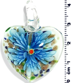 Glass Heart Turquoise Flower Pendant PD4004