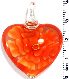 Glass Heart Orange Flower Pendant PD4008