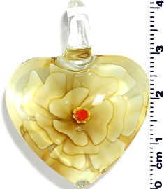 Glass Heart Light Yellow Flower Pendant PD4009