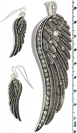 Set Pendant Earring Silver Long Angel Wing PD4029
