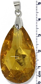 Crystal Pendant Oval Tear Drop Gold Amber PD4050