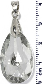 Crystal Pendant Oval Tear Drop Silver Clear PD4052
