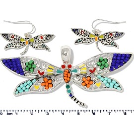 Dragonfly Pendant Earrings Beads Multi Color Red Blue PD4061