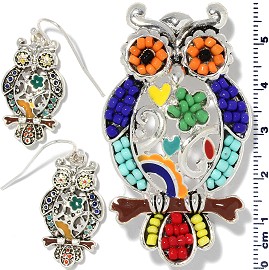 Owl Pendant Earrings Beads Multi Color Red Blue Orange PD4062