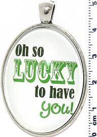 Oval Circle Pendant Oh So Luckey To Have You Green White PD4070