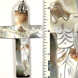 Mother Of Pearl Pendant Crucifix Religious Cream PD421