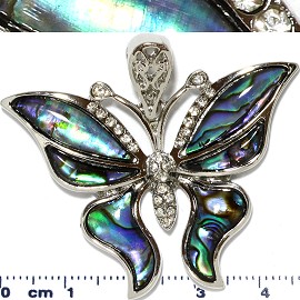 Abalone Pendant Butterfly Silver Green PD447