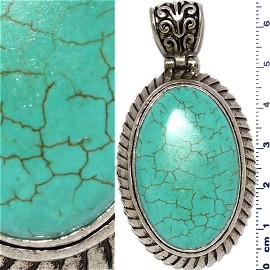 Earth Stone Pendant Oval Silver Turquoise PD448
